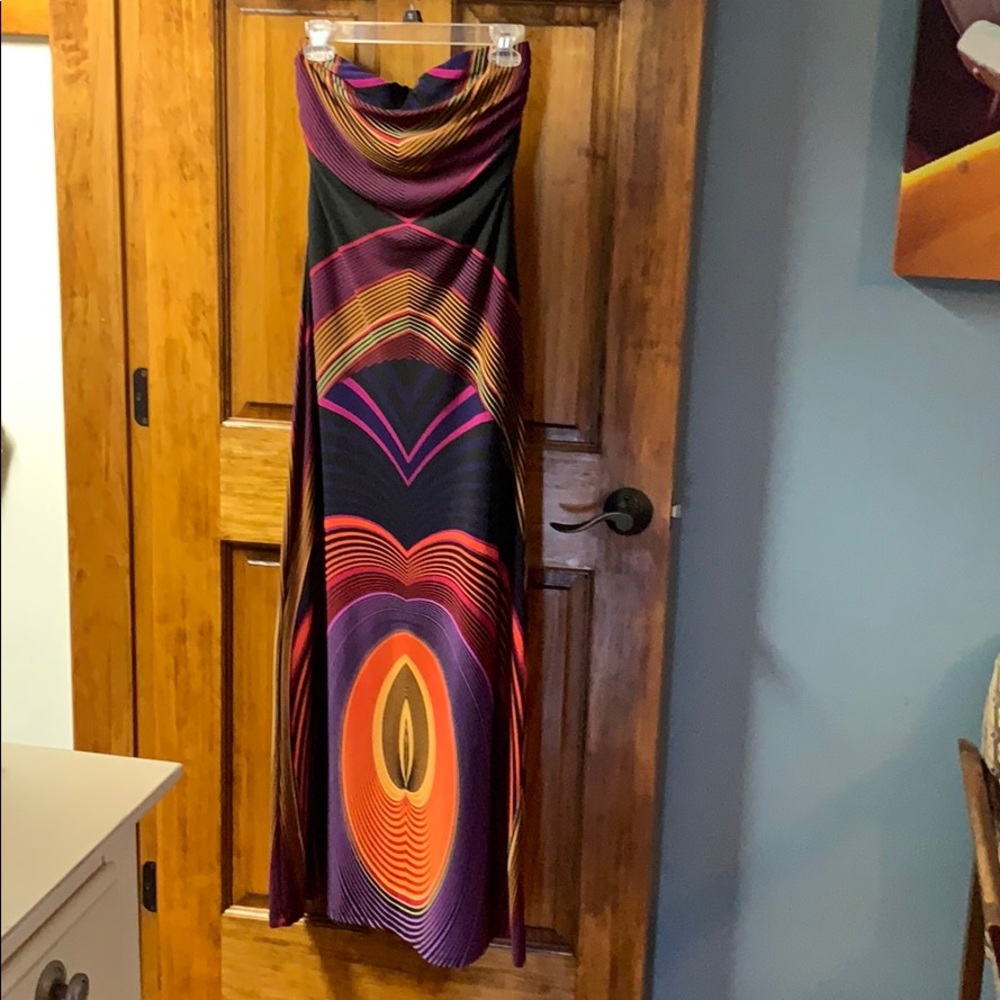 Forever 21 70s inspired strapless maxi dress